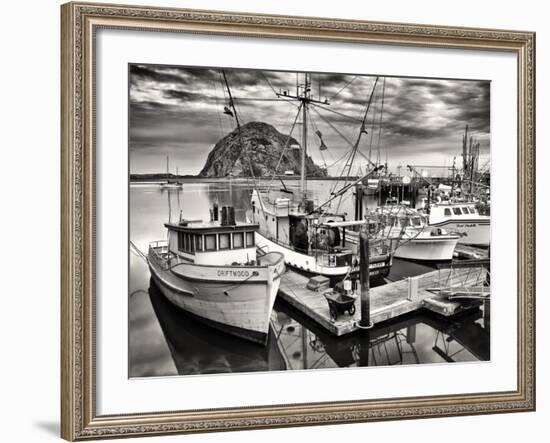 USA, California, Sepia-Tinted Fishing Boats Docked in Morro Bay at Dawn-Ann Collins-Framed Photographic Print