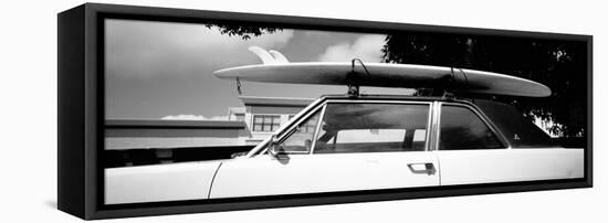 Usa, California, Surf Board on Roof of Car-null-Framed Stretched Canvas
