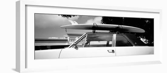 Usa, California, Surf Board on Roof of Car-null-Framed Photographic Print