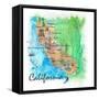 USA California Travel Poster Map With Highlights And Favorites-M. Bleichner-Framed Stretched Canvas