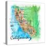 USA California Travel Poster Map With Highlights And Favorites-M. Bleichner-Stretched Canvas