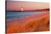 USA Charlevoix Lighthouse and Beach at Sunset-null-Stretched Canvas