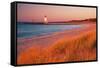 USA Charlevoix Lighthouse and Beach at Sunset-null-Framed Stretched Canvas