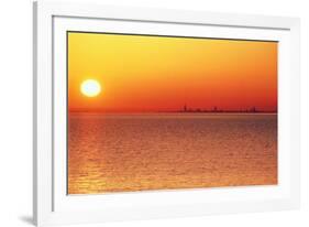 Usa,Chicago,Lake Michigan,Orange Sunset,City Skyline in Distance-Frank Cezus-Framed Photographic Print