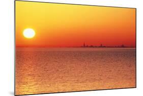 Usa,Chicago,Lake Michigan,Orange Sunset,City Skyline in Distance-Frank Cezus-Mounted Photographic Print