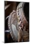 USA, Colorado, Custer County, Westcliffe. Tack room. Tooled leather western saddle.-Cindy Miller Hopkins-Mounted Photographic Print