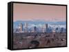 USA, Colorado, Denver, City View and Rocky Mountains from the East-Walter Bibikow-Framed Stretched Canvas