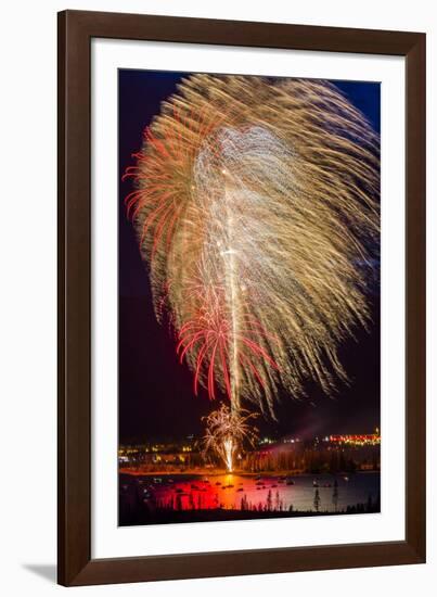 USA, Colorado, Frisco, Dillon Reservoir. Fireworks display on July 4th-Fred Lord-Framed Photographic Print