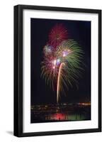 USA, Colorado, Frisco, Dillon Reservoir. Fireworks display on July 4th-Fred Lord-Framed Photographic Print