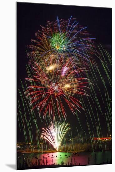 USA, Colorado, Frisco, Dillon Reservoir. Fireworks display on July 4th-Fred Lord-Mounted Photographic Print
