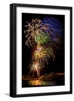 USA, Colorado, Frisco, Dillon Reservoir. Fireworks display on July 4th-Fred Lord-Framed Photographic Print