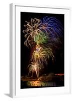 USA, Colorado, Frisco, Dillon Reservoir. Fireworks display on July 4th-Fred Lord-Framed Photographic Print