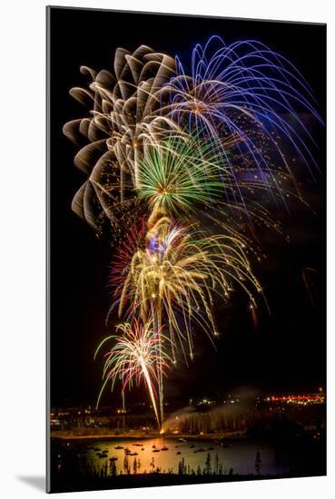 USA, Colorado, Frisco, Dillon Reservoir. Fireworks display on July 4th-Fred Lord-Mounted Photographic Print