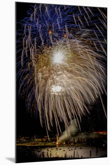 USA, Colorado, Frisco, Dillon Reservoir. Fireworks display on July 4th-Fred Lord-Mounted Photographic Print