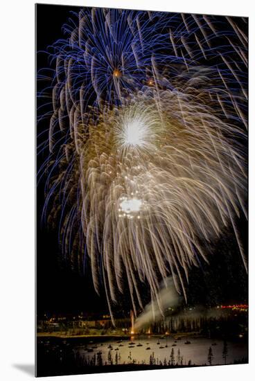 USA, Colorado, Frisco, Dillon Reservoir. Fireworks display on July 4th-Fred Lord-Mounted Premium Photographic Print