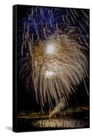 USA, Colorado, Frisco, Dillon Reservoir. Fireworks display on July 4th-Fred Lord-Framed Stretched Canvas