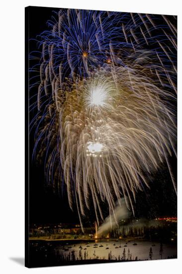 USA, Colorado, Frisco, Dillon Reservoir. Fireworks display on July 4th-Fred Lord-Stretched Canvas