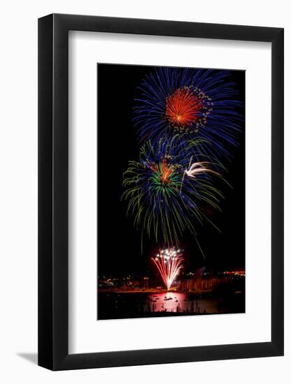 USA, Colorado, Frisco, Dillon Reservoir. Fireworks display on July 4th-Fred Lord-Framed Photographic Print