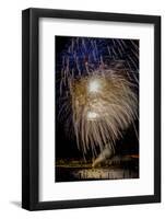 USA, Colorado, Frisco, Dillon Reservoir. Fireworks display on July 4th-Fred Lord-Framed Photographic Print