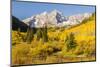 USA, Colorado, Maroon Bells. Mountain and forest autumn landscape.-Jaynes Gallery-Mounted Photographic Print