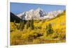 USA, Colorado, Maroon Bells. Mountain and forest autumn landscape.-Jaynes Gallery-Framed Photographic Print