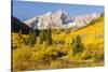 USA, Colorado, Maroon Bells. Mountain and forest autumn landscape.-Jaynes Gallery-Stretched Canvas