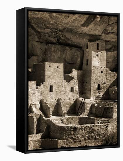 USA, Colorado, Mesa Verde National Park. Cliff Palace Ruin, Tinted Monochrome-Ann Collins-Framed Stretched Canvas