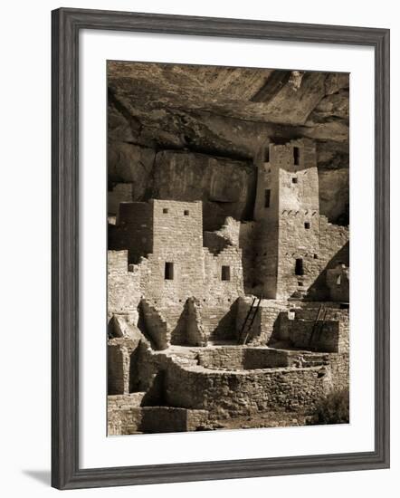 USA, Colorado, Mesa Verde National Park. Cliff Palace Ruin, Tinted Monochrome-Ann Collins-Framed Photographic Print