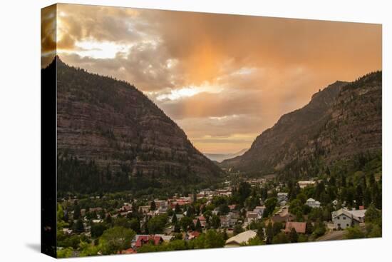 USA, Colorado, Ouray. Stormy sunset on mountains and town.-Cathy and Gordon Illg-Stretched Canvas