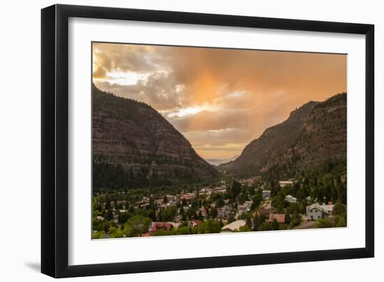 USA, Colorado, Ouray. Stormy sunset on mountains and town.-Cathy and Gordon Illg-Framed Photographic Print