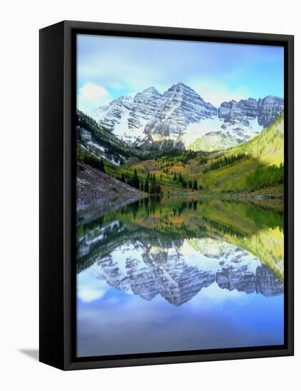 USA, Colorado. Rocky Mountains, Maroon Bells Reflect into Maroon Lake-Jaynes Gallery-Framed Stretched Canvas