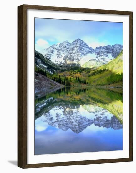 USA, Colorado. Rocky Mountains, Maroon Bells Reflect into Maroon Lake-Jaynes Gallery-Framed Premium Photographic Print