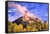 USA, Colorado, San Juan Mountains. Autumn aspen trees and Chimney Rock.-Jaynes Gallery-Framed Stretched Canvas