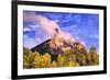 USA, Colorado, San Juan Mountains. Autumn aspen trees and Chimney Rock.-Jaynes Gallery-Framed Premium Photographic Print