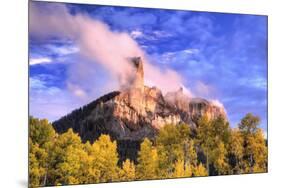 USA, Colorado, San Juan Mountains. Autumn aspen trees and Chimney Rock.-Jaynes Gallery-Mounted Premium Photographic Print