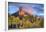 USA, Colorado, San Juan Mountains. Chimney Rock formation and aspens at sunset.-Jaynes Gallery-Framed Photographic Print