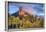 USA, Colorado, San Juan Mountains. Chimney Rock formation and aspens at sunset.-Jaynes Gallery-Framed Photographic Print