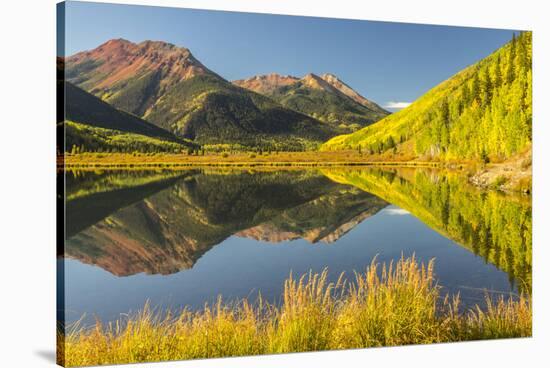 USA, Colorado, San Juan Mountains. Crystal Lake reflection in autumn.-Jaynes Gallery-Stretched Canvas