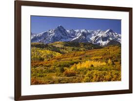 USA, Colorado, San Juan Mountains. Mountain and valley landscape in autumn.-Jaynes Gallery-Framed Premium Photographic Print