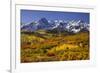 USA, Colorado, San Juan Mountains. Mountain and valley landscape in autumn.-Jaynes Gallery-Framed Premium Photographic Print