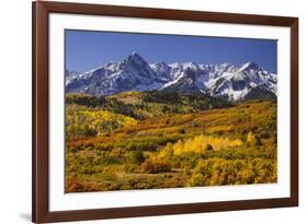 USA, Colorado, San Juan Mountains. Mountain and valley landscape in autumn.-Jaynes Gallery-Framed Premium Photographic Print