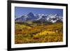 USA, Colorado, San Juan Mountains. Mountain and valley landscape in autumn.-Jaynes Gallery-Framed Premium Photographic Print