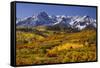 USA, Colorado, San Juan Mountains. Mountain and valley landscape in autumn.-Jaynes Gallery-Framed Stretched Canvas