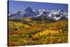 USA, Colorado, San Juan Mountains. Mountain and valley landscape in autumn.-Jaynes Gallery-Stretched Canvas