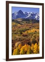 USA, Colorado, San Juan Mountains. Mountain and valley landscape in autumn.-Jaynes Gallery-Framed Premium Photographic Print