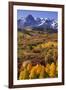 USA, Colorado, San Juan Mountains. Mountain and valley landscape in autumn.-Jaynes Gallery-Framed Premium Photographic Print