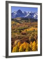 USA, Colorado, San Juan Mountains. Mountain and valley landscape in autumn.-Jaynes Gallery-Framed Premium Photographic Print