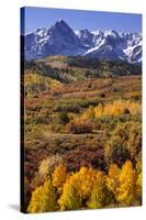 USA, Colorado, San Juan Mountains. Mountain and valley landscape in autumn.-Jaynes Gallery-Stretched Canvas