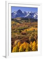 USA, Colorado, San Juan Mountains. Mountain and valley landscape in autumn.-Jaynes Gallery-Framed Photographic Print