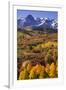 USA, Colorado, San Juan Mountains. Mountain and valley landscape in autumn.-Jaynes Gallery-Framed Photographic Print